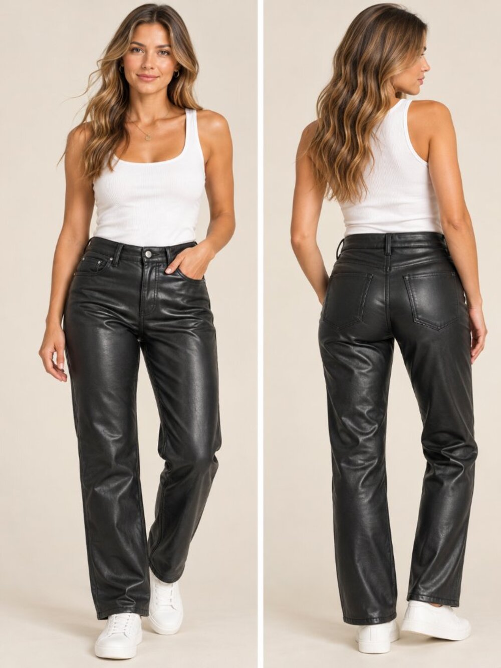 Abercrombie & Fitch Ankle Straight Vegan Leather Pants 27 Ultra High Rise Black